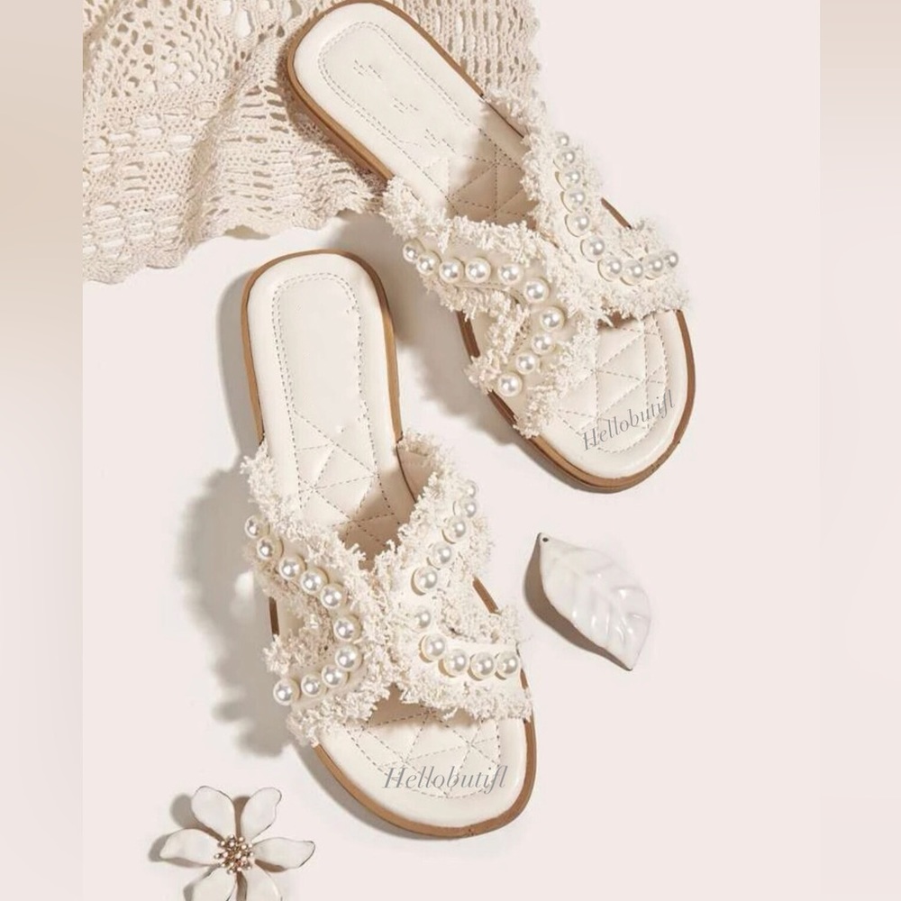 Pearl Beaded Slide Sandals